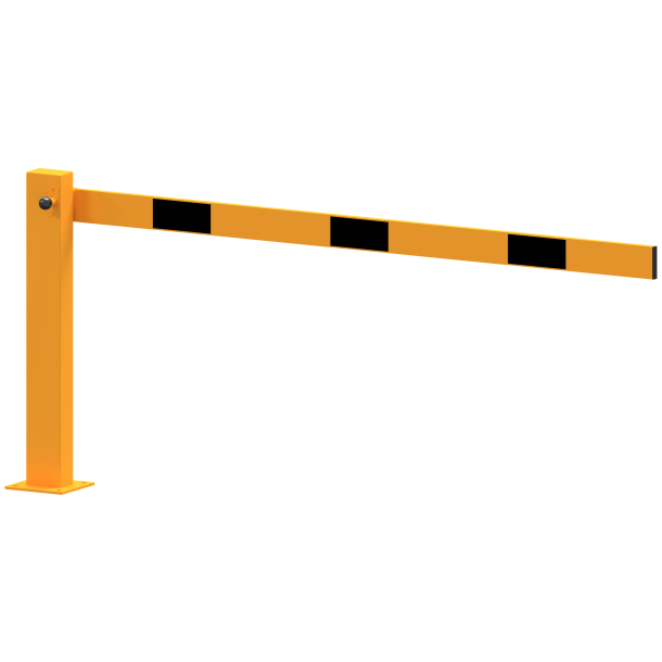 Compact hand barrier | with fixed support post | clear width: 1500 mm | for padlock | hot-dip galvanized and coated yellow / black